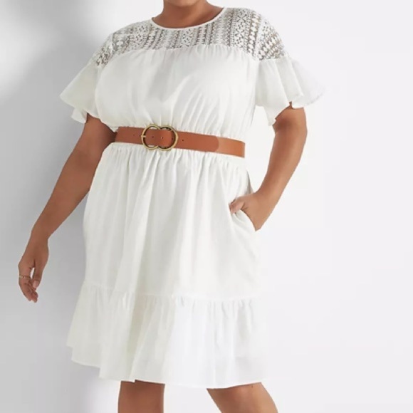 Lane Bryant NWT Flutter Sleeve Lace Fit & Flare Midi Dress 16 Feminine Coquette - Picture 1 of 16